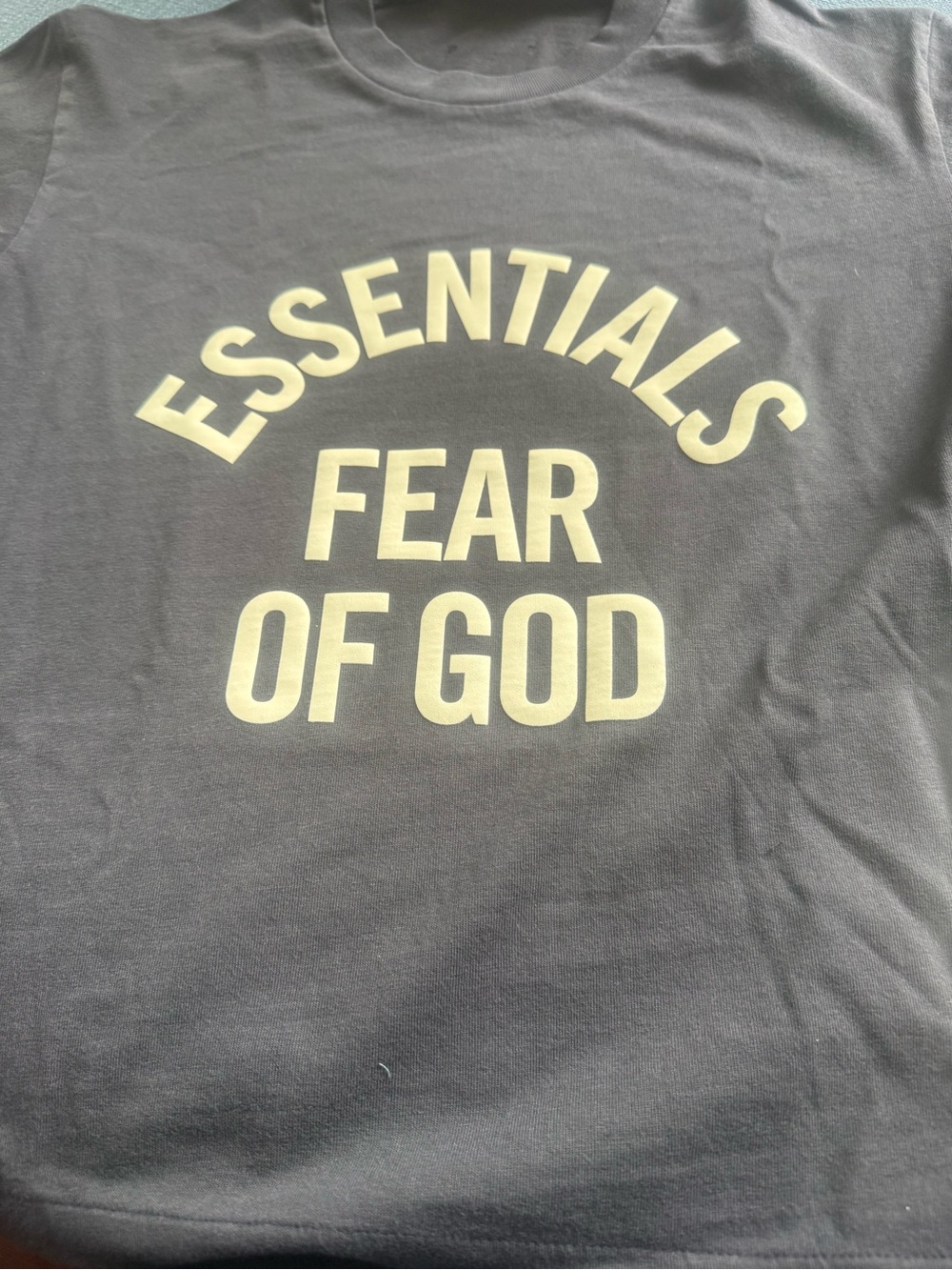 Fear of God Essentials Tee - Black with Cream Print